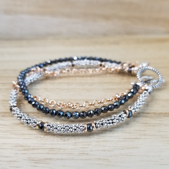 Three Row Beaded Hematite Bracelet on Toggle - Picture 3 of 8